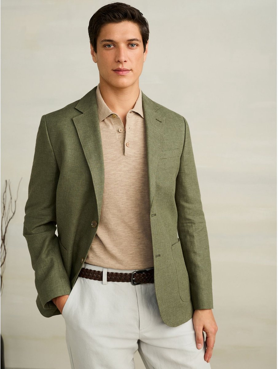 Next - Heren - Blazer van gestructureerd linnenmengsel, slanke pasvorm - Groen