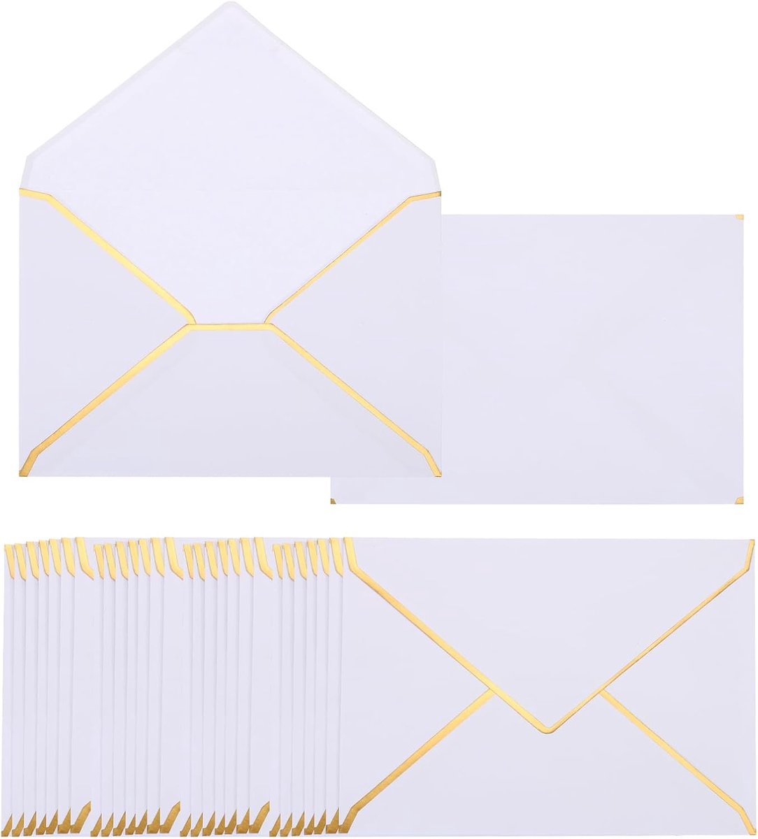 Luxe Enveloppen - Gouden Rand Enveloppen - Feestelijke Post - Zelfsluitend V-flap - 5x7 Inch - Wit Goud