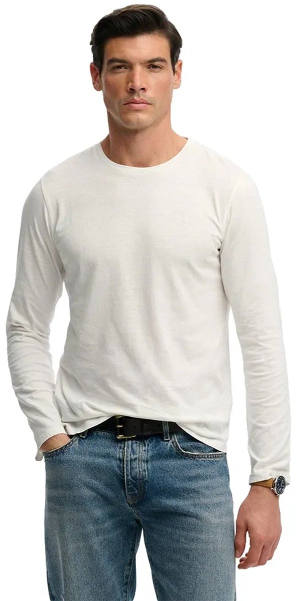 Superdry Klassiek Katoen Linnen Longsleeve Shirt Heren Tops Wit