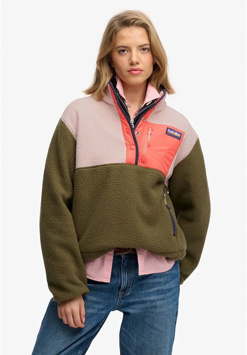 Superdry Colour Block Fleece Pull Over Jas 2XS Vrouw Olijf