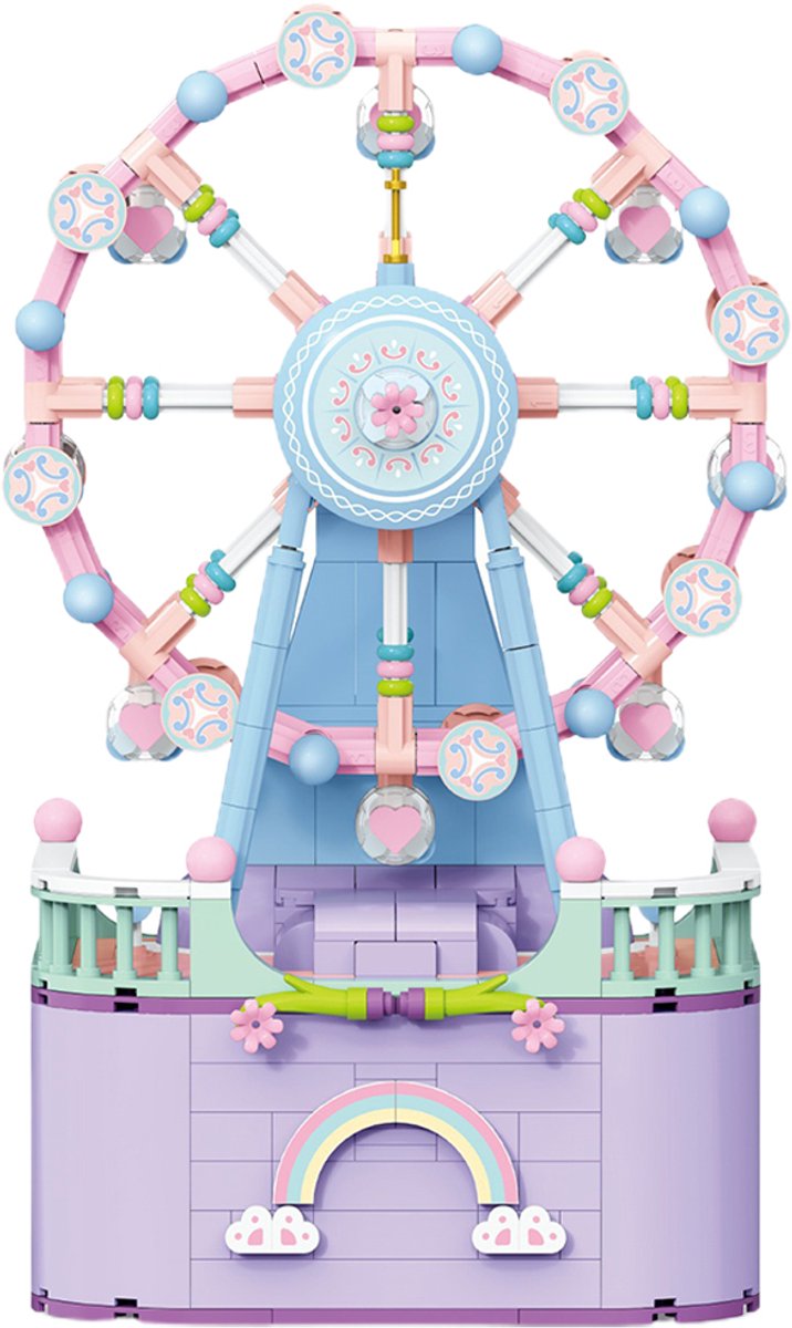 DIY Ferris Wheel Bouwblokken Set – Muziekdoosje – Bouwpakket voor Kinderen & Volwassenen – Zonder Batterij – Creatief Cadeau – Violet
