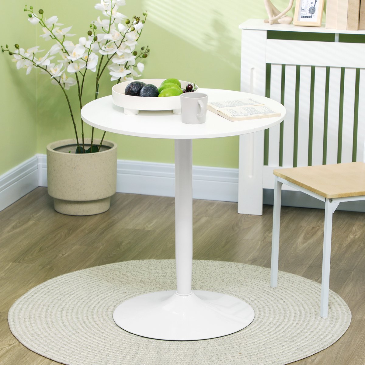 REDOM - Ronde Eettafel - Ruimtebesparend - Modern - Voor Keuken Of Eethoek - MDF En Staal - Wit - Ø70 X 75 Cm