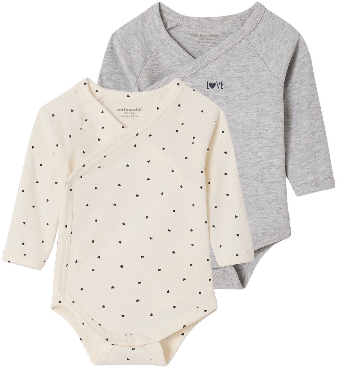 Vertbaudet Set van 2 body's baby met lange mouwen