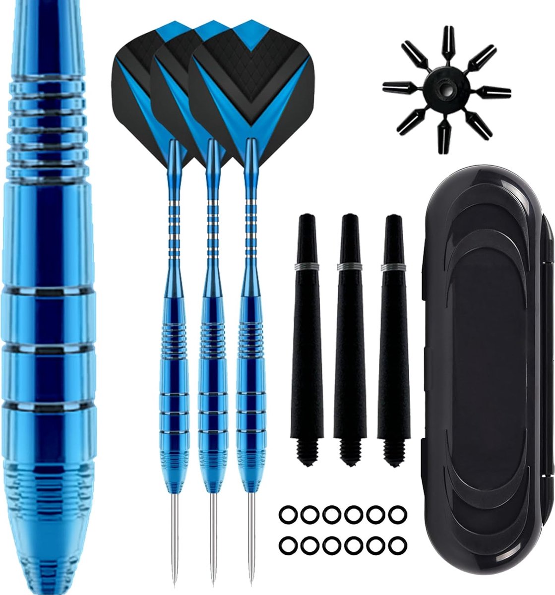 Dartpijlen Set - Stalen Darts - Precisie Spel - Complete Set - 85 Gram - Blauw Phantom
