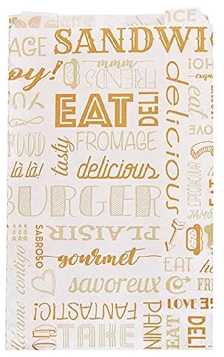 Hamburger Zakken - Vetvrij Papier - Fast Food - Lekbestendig Materiaal - 14+7x22 cm - Oranje