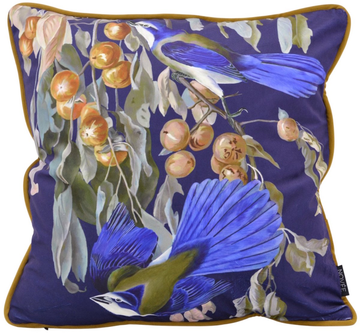 NOVÉE Sierkussen Midnight Birds | 45 x 45 cm | Velvet/Polyester Blauw