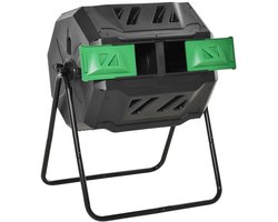 Compostvat - Compostbak met 2 Compartimenten - 360° Draaibaar - 160L - Groenafval - Compost - Compostbakje - Composter - Duurzame Composteerbak - Afval & Recycling - Afvalbak - Tuin - voor Buiten - 71x65x96 cm - Groen + Zwart