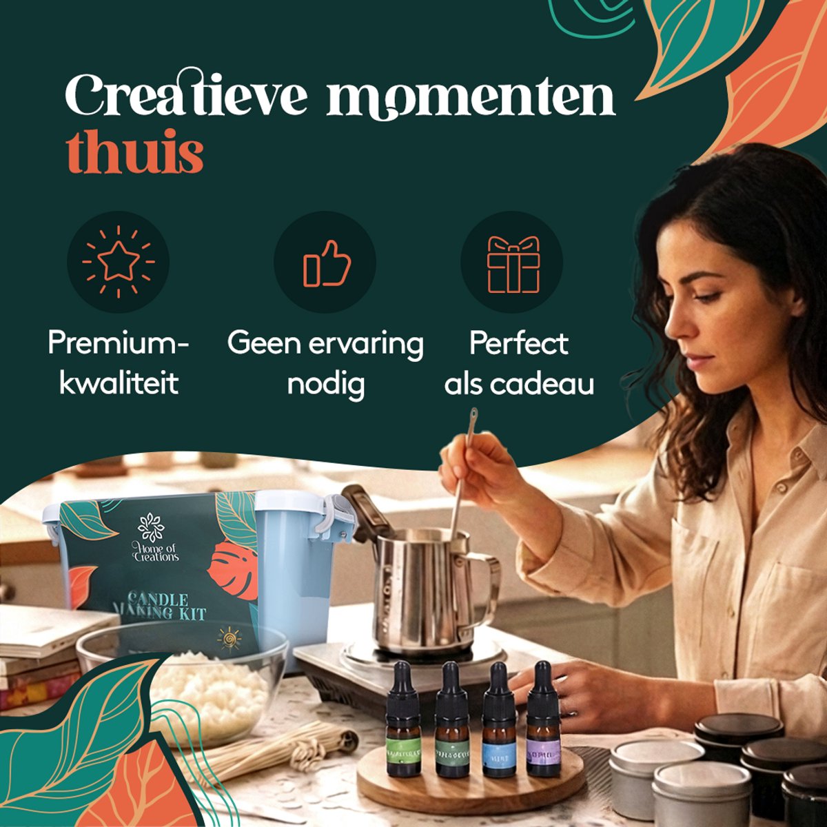 Home of Creations Kaarsen Maken Set - 1KG Soja Wax met Mallen & Geuren - Knutselpakket Volwassenen - Moederdag Cadeau — afbeelding 2