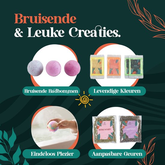 Bruisballen, kleurstof en gedroogde bloemen uit de Home of Creations Bath Bomb Maken Kit