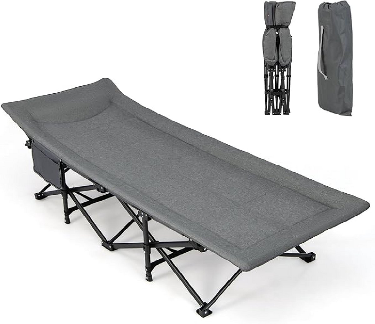 KOMFOTTEU Campingbed met opbergtas, Oxford-stof en metaal, opvouwbaar veldbed, 190 x 68 x 48,5 cm, buitenbed voor 1 persoon, XL, antislip, draagvermogen 200 kg