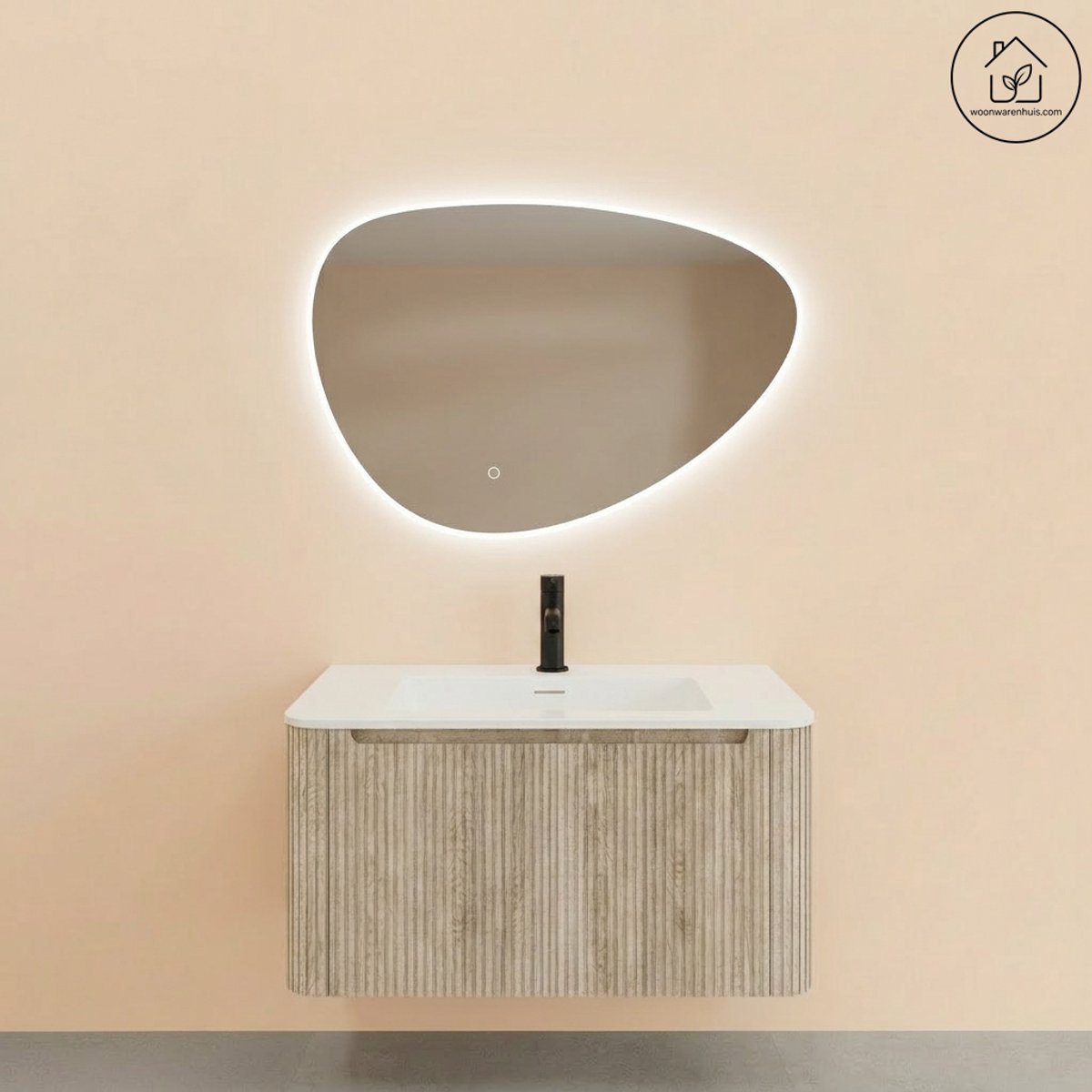 Badkamermeubelset Wiesbaden Sulora 80cm licht eiken inclusief spiegel Uovo