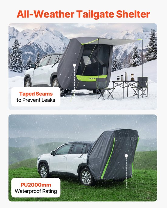 VEVOR Achterklep Autotent (1,5 X 1,5 M Hoofdtent), Waterdicht (Pu2000 mm) Kampeertent met Zonnescherm & Draagtas, Achterkleptent voor Suv voor Kamperen, Wandelen En Buitenactiviteiten, Draagbaar van Vevor — afbeelding 5