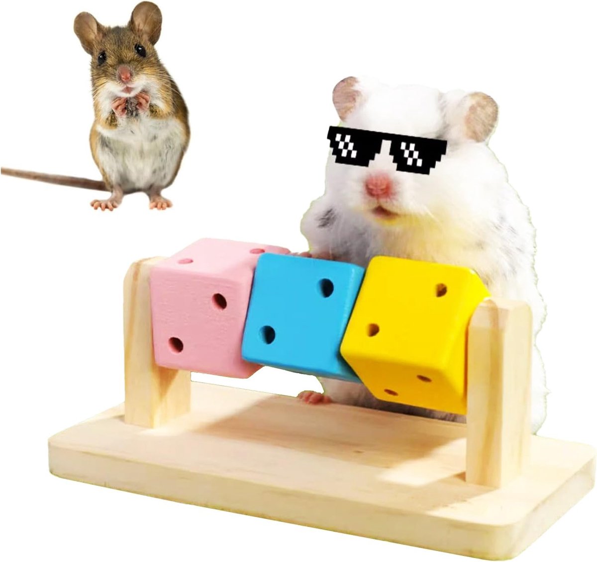 Houten Kauwspeelgoed - Knaagdier Speelgoed - Tandenslijpen & Spelen - Niet Giftig Materiaal - 14x7x6 cm - Natuurlijk Hout