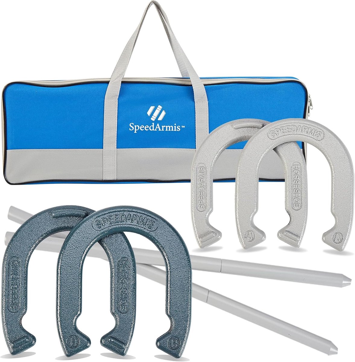 Hoefijzers Set - Outdoor Spel - Feestjes Strand - Inclusief Draagtas - Universele Maat - Blauw en Zilver