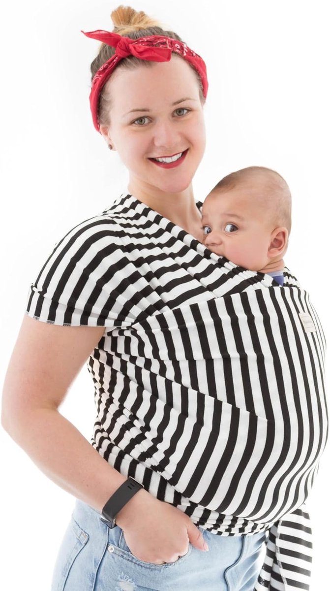 Babydraagdoek - Draagzak baby - Baby dragen - Zachte rekbare stof - One size fits all - Zwart met strepen