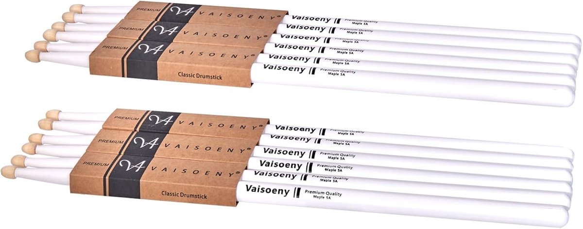 Drumstokken Set - Percussie Stokken - Muziek Maken - Esdoornhout Materiaal - 5A Maat - Wit