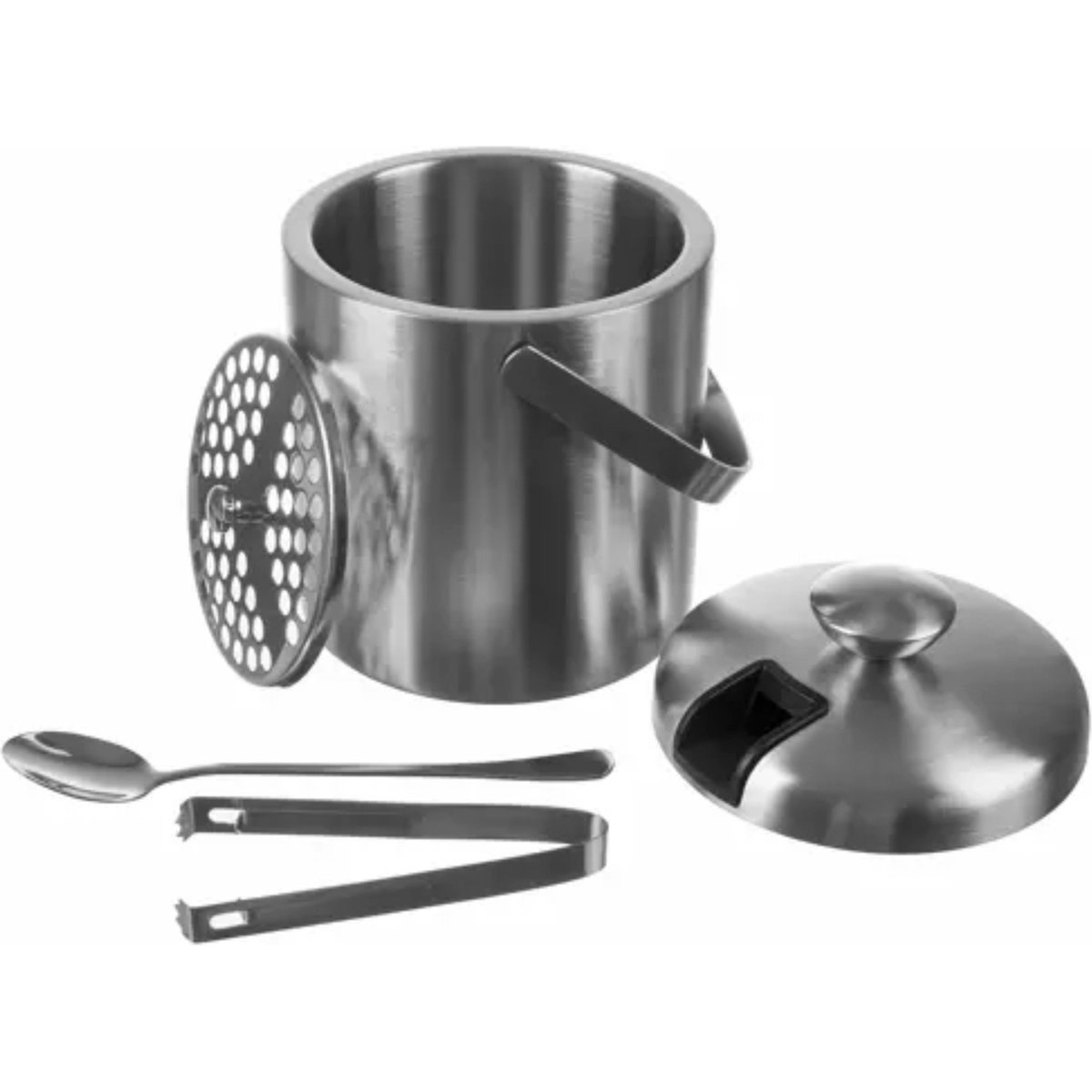 Ruhhy ijsemmer - zilver - RVS - 1,3L - 20 x 14 cm - inclusief tang en lepel - wijnkoeler - koelemmer