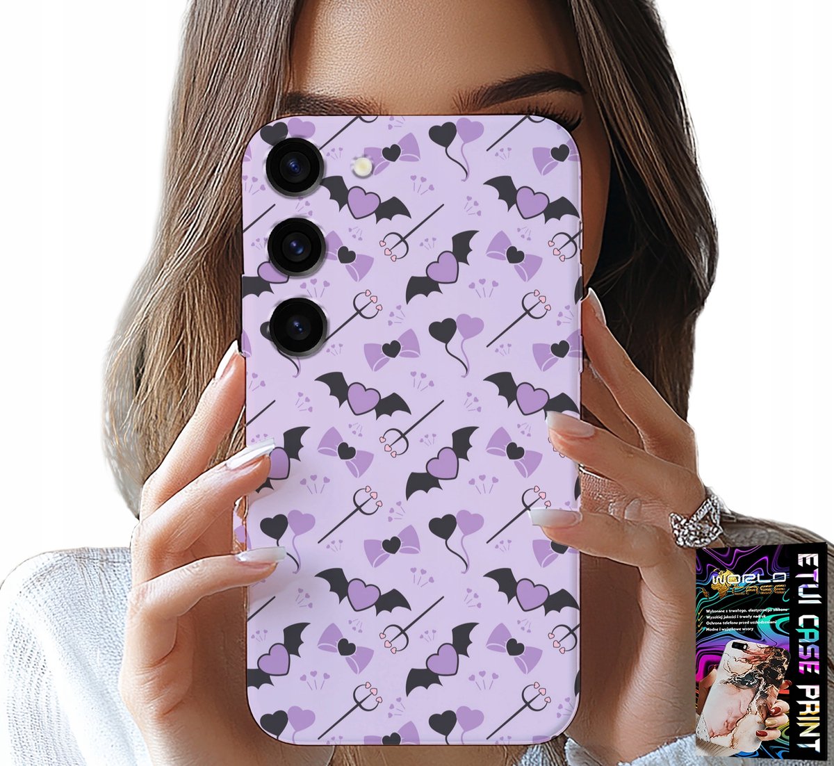 HOESJE VOOR SAMSUNG GALAXY S23 - MODIEUZE PATRONEN: VORK, HARTJES, KOMMEN, STRIK