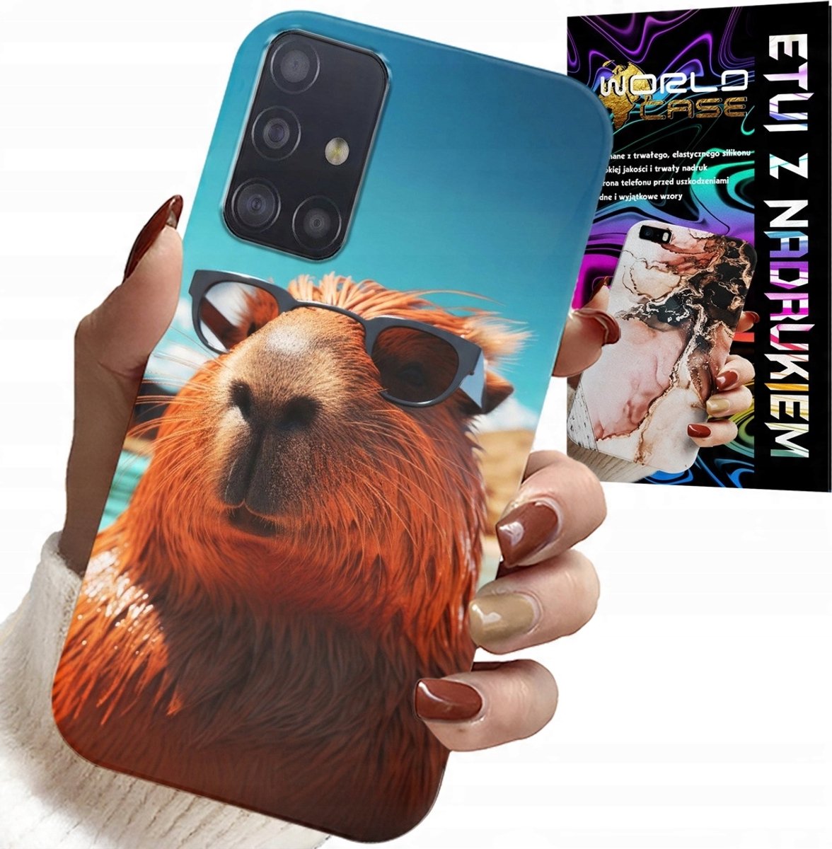 KOFFER VOOR SAMSUNG GALAXY A51 - SWEET CAPYBARA, CAPIBARA KOFFER + GLAS