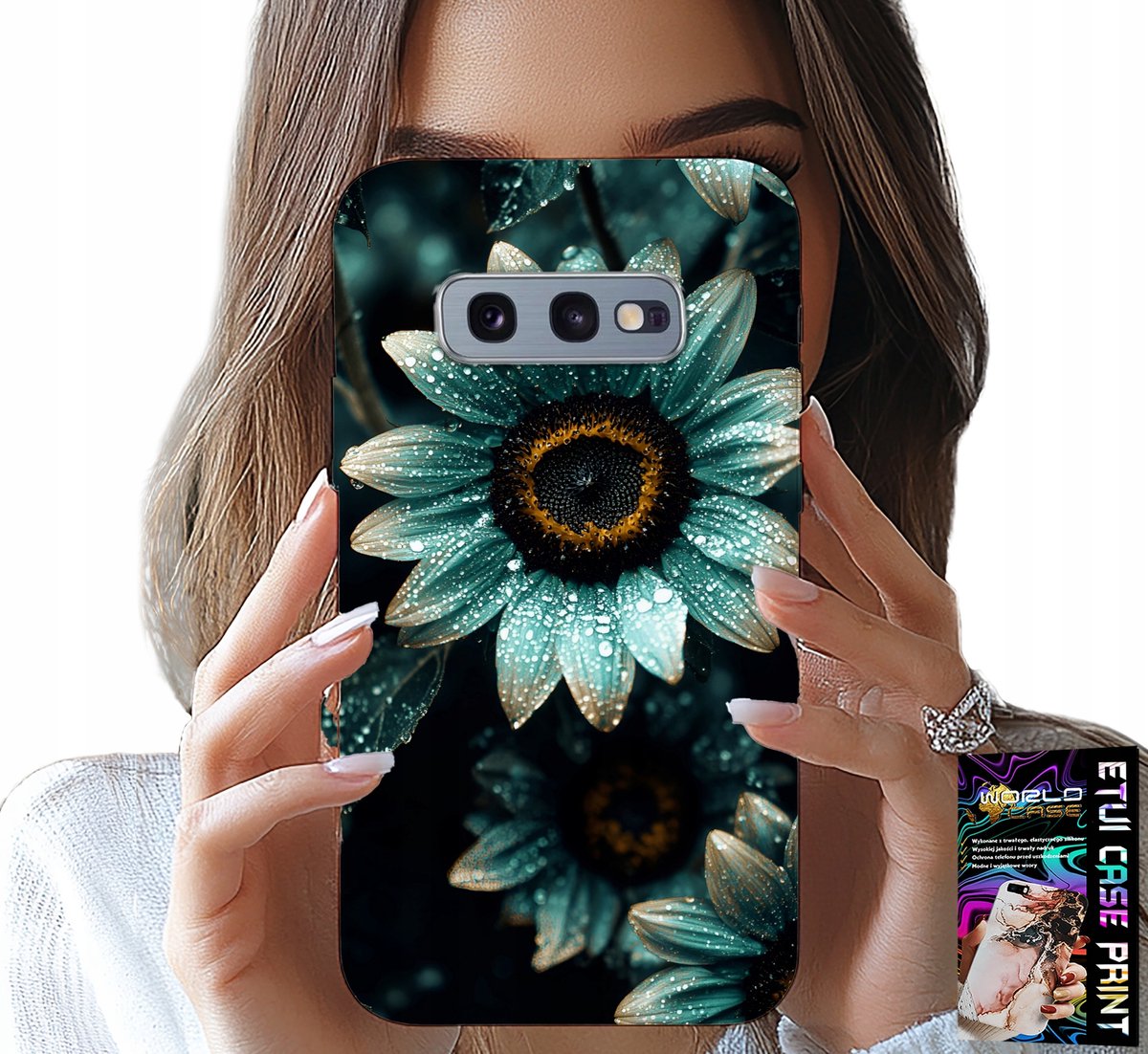 HOESJE VOOR SAMSUNG GALAXY S10E - BLAUWE GERBERA + FILM