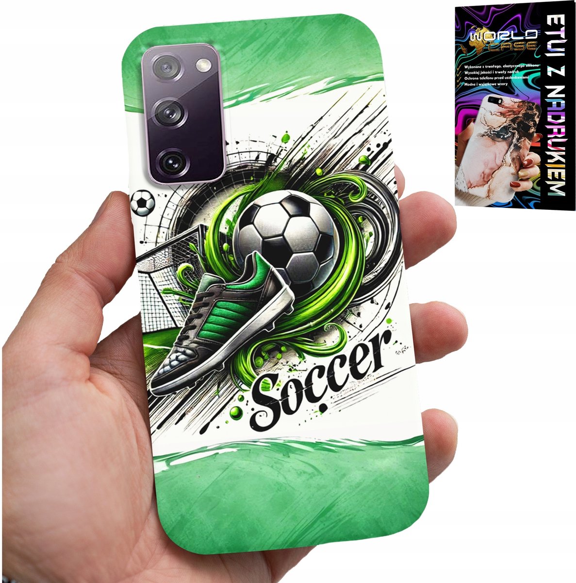 HOESJE VOOR SAMSUNG GALAXY S20 FE - VOETBAL, VOETBALHOESJE + GLAS
