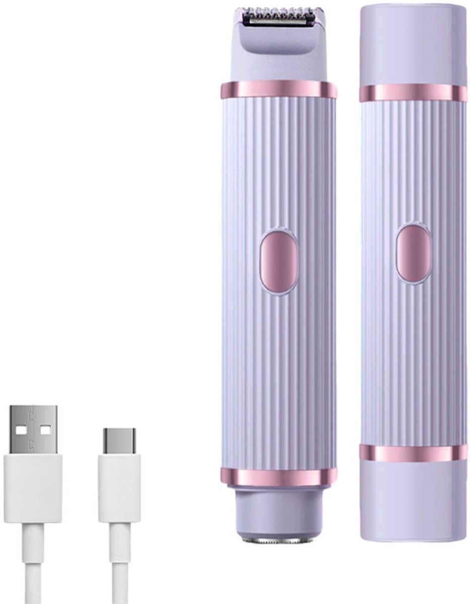 Ontharingsapparaat voor vrouwen, trimmer met dubbele kop, 2-in-1 tondeuse voor lichaamshaar, oplaadbare tondeuse met dubbele kop, geschikt voor nat en droog gebruik, voor oksels, benen, armen, lichaam en gezicht (paars).