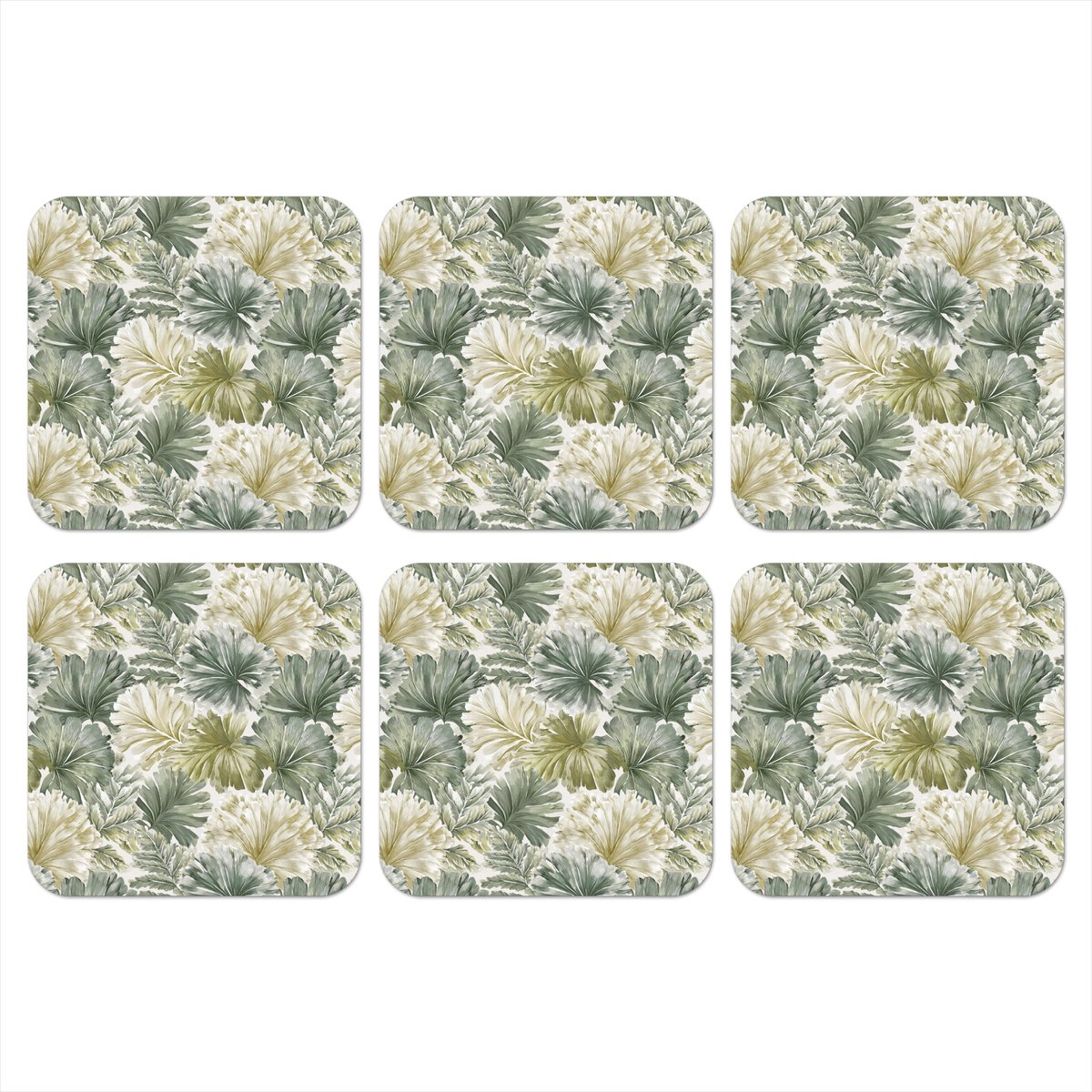 Onderzetters voor glazen - Bladeren - Botanisch - Groen - 10x10 cm - Glasonderzetters - 6 stuks