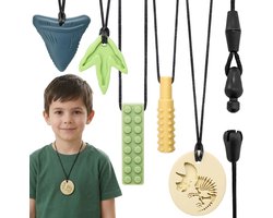 CLDY Set sensorische bijtringen voor kinderen, bijtketting voor jongens, kauwketting, kauwsieraad voor autistische - ADHD, therapeutische ketting, siliconen bijtringen om mee te gooien – 5 stuks