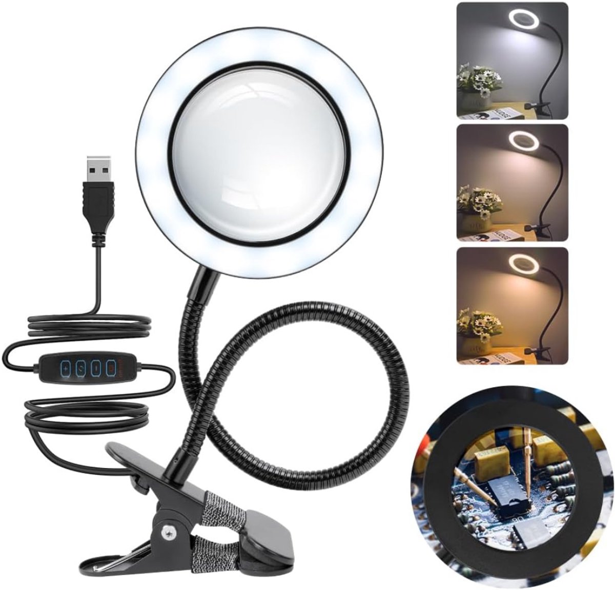 CLVP® Vergrootglas met Verlichting - Loeplamp - Vergrootspiegel Led - Zwart