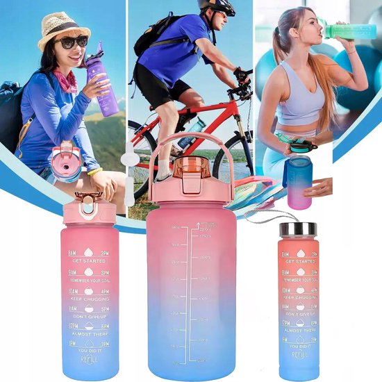 BK - Bidonset 3 in 1 - 2L, 0,8L, 0,3L - Motiverende Maatbeker - Afsluitbaar Deksel — afbeelding 4