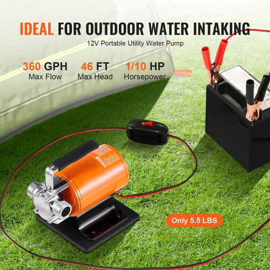 VEVOR 12v 360 Gph 1/10 Hp Draagbare Waterpomp met 1,8 M Slang van Vevor — afbeelding 5