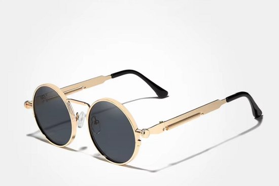 Kingseven Zonnebril - Zwarte Spiegelglazen - Rond Goud Montuur - Retro Steampunk Heren - N7579 van Merkloos — afbeelding 3