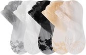 5 paar dames enkelsokken, elastisch, transparant, korte kanten sokken met katoenen zool