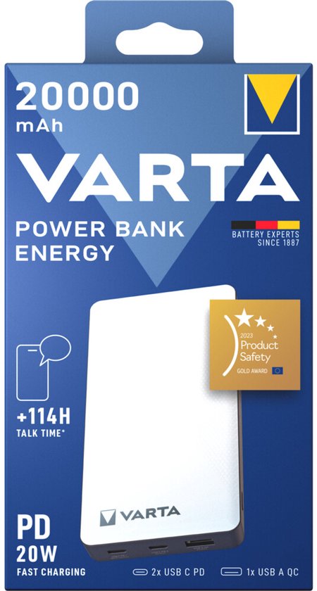 VARTA Powerbank Energy 20000 mAh - Wit - VARTA - €38,00