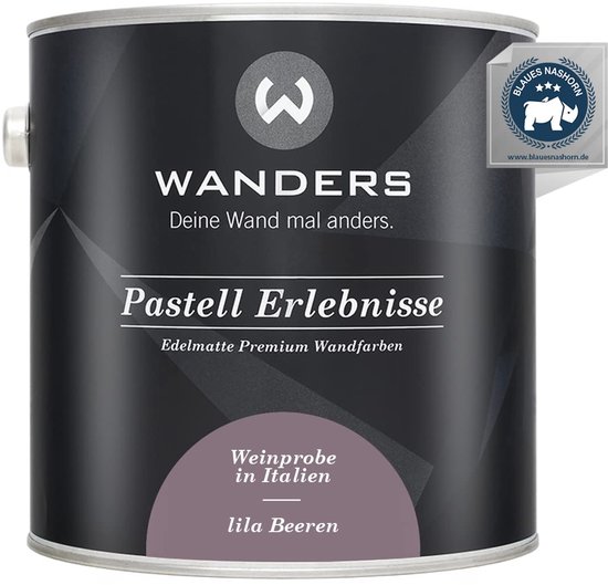 Zwarte verfblik met het logo van Wanders en de tekst 'Pastell Erlebnisse - Lila Beeren'.