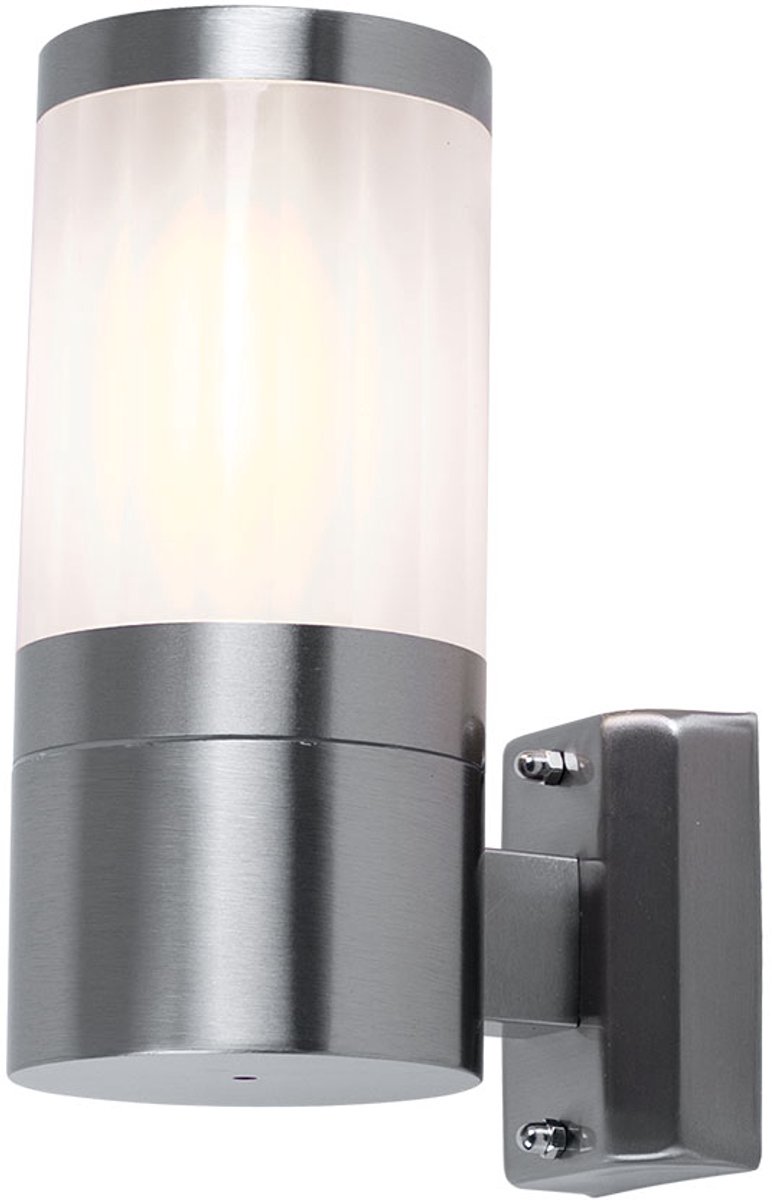 Globo Wandlamp buiten roestvrij staal voordeurlamp wandlamp tuin zilver wit gevellamp, metaal kunststof, 1x E27, DxHxD 10,2x24x15,5 cm