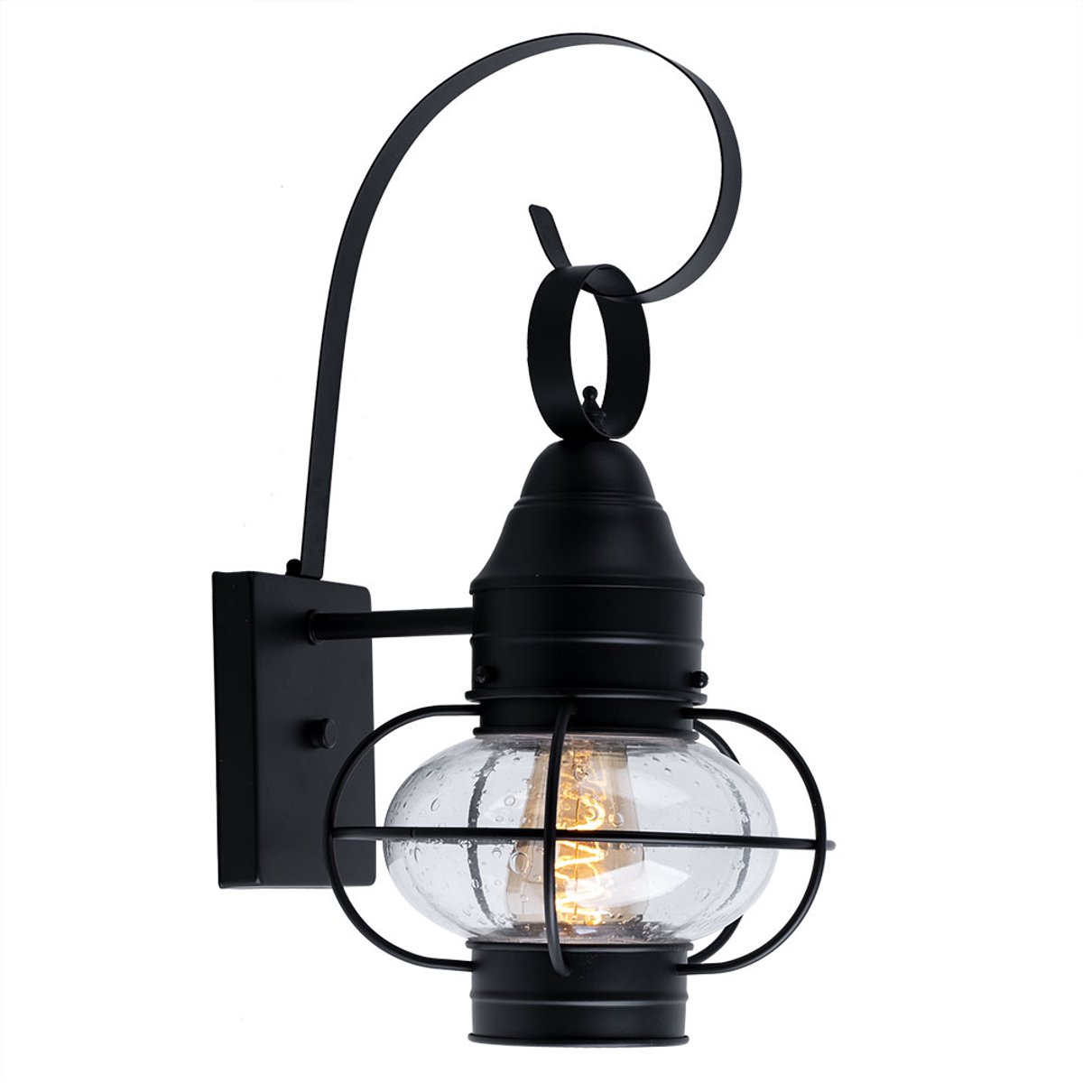 Wandlamp huis buitenlamp zwart lantaarn patio licht retro, glazen kap weerbestendig, staal aluminium, 1x E27 fitting, LxBxH 27,3x22,9x44,8 cm