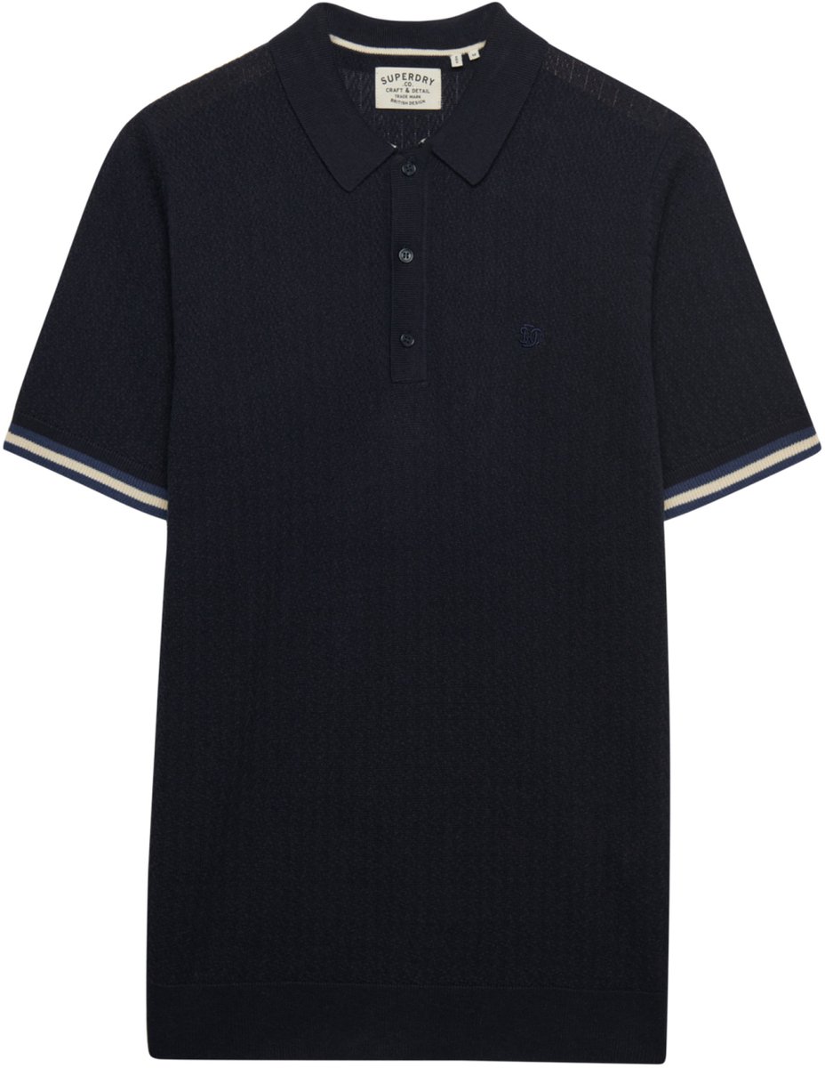 Superdry Poloshirt Knitted Texture Ss Polo M1110458a K9t Classic Tag Mannen Blauw