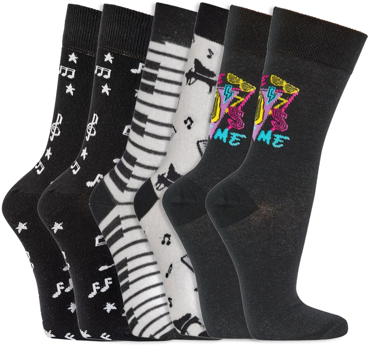 Socks4Fun - 6 Paar - Grappige sokken - Thema Muziek - Dames & Heren - Katoen - Maat 42-47