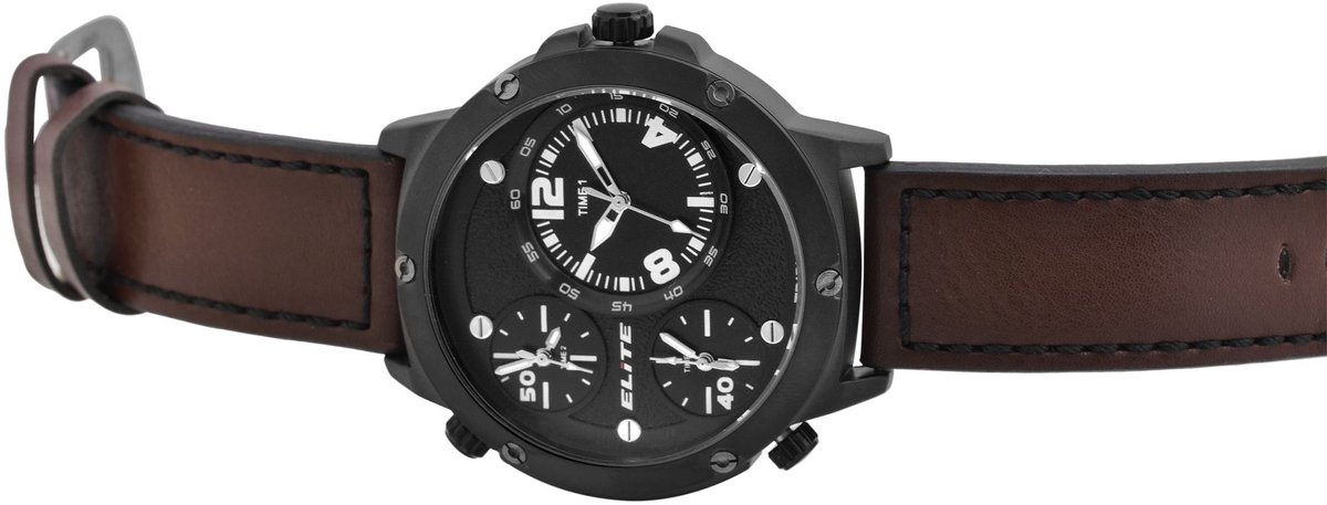 Elite Herenhorloge van imitatieleer EL0002 Elite herenhorloge met imitatieleren band, 3ATM