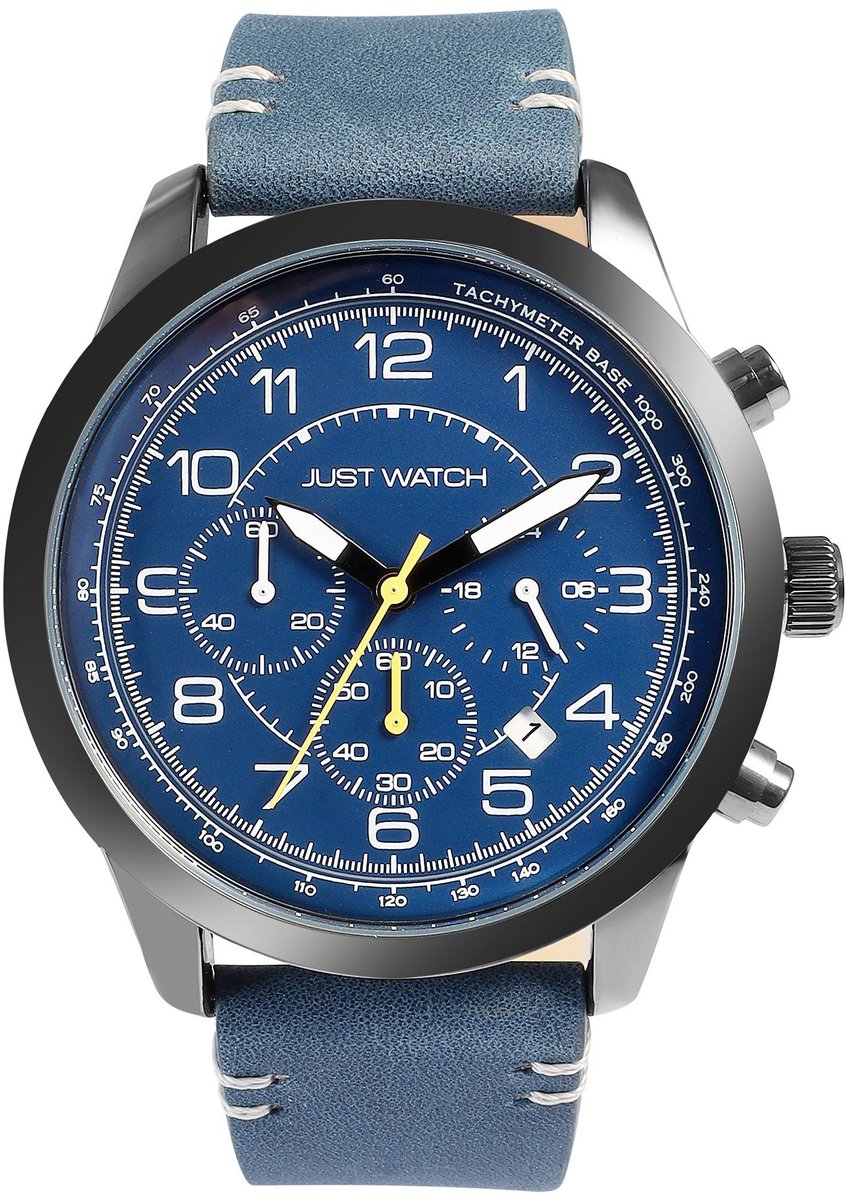 JUST WATCH Herenhorloge van echt leer Atticus Just Watch heren chronograaf, leren band, 5 ATM