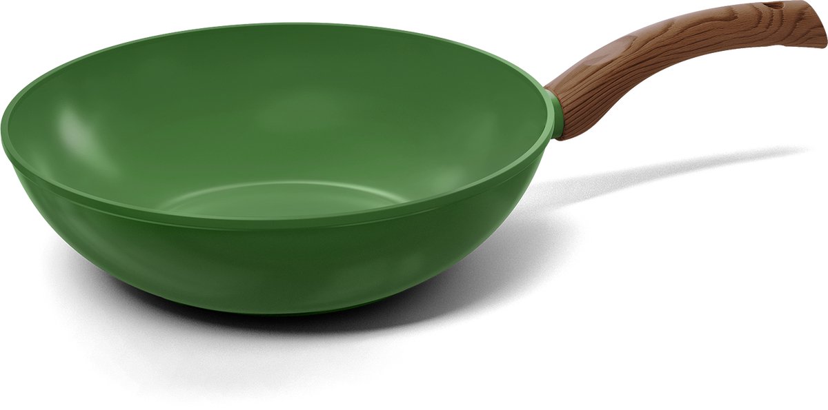 BY C&P© Go Green Wokpan 30 cm groen - Inductie - PFAS vrij - Vaatwasser geschikt - Groen
