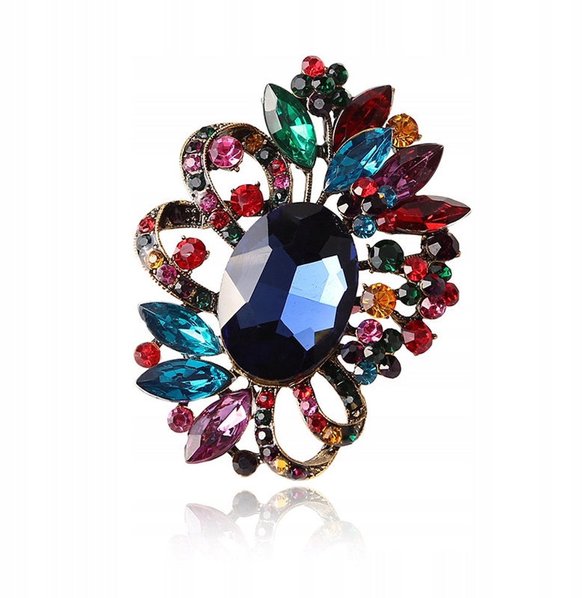 PINETS Colorful - Broche - Grote Ornamentale Vorm - Goudkleurig - Met Kleurrijke Zirkonia's