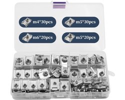 100-delige RVS Plaatmutter Set M4-M8 | U-Type Clip Nut Assortiment met Opbergdoos | Roestvrij Staal voor Bouw, Reparatie en Automaterialen