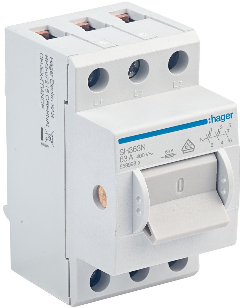 Compacte Uitschakelaar - Hoofdschakelaar DIN-rail - Veilige Stroomonderbreking - 3-Polig 63A - 25 Module Breed