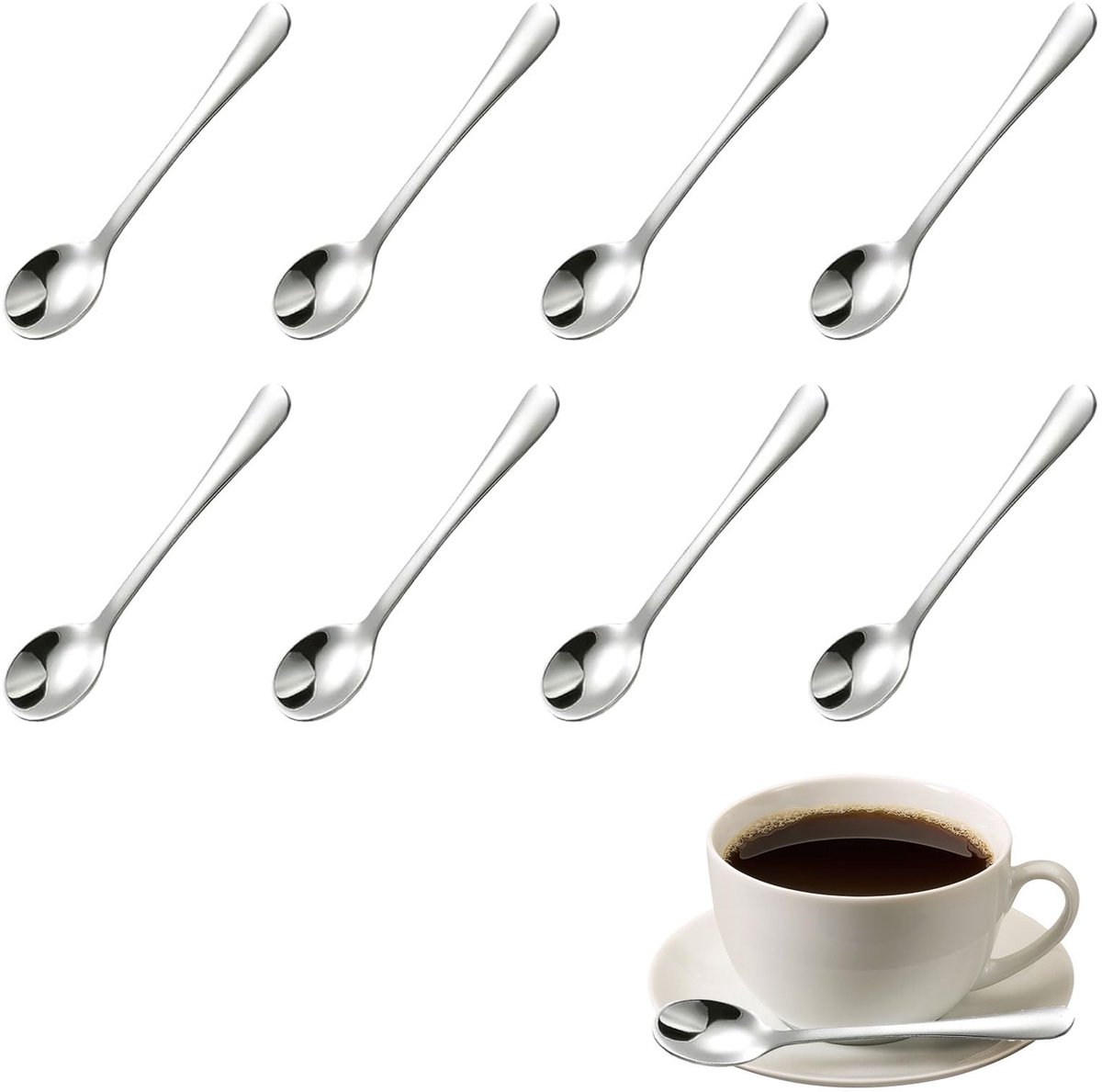 Mini-espressolepels - Compact Formaat 7,4 cm - Roestvrijstalen Set van 8