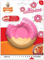 Nylabone Extreme Chew donut met roze glazuur en bruine onderkant, 'Bacon Glazed' smaak, maat L.
