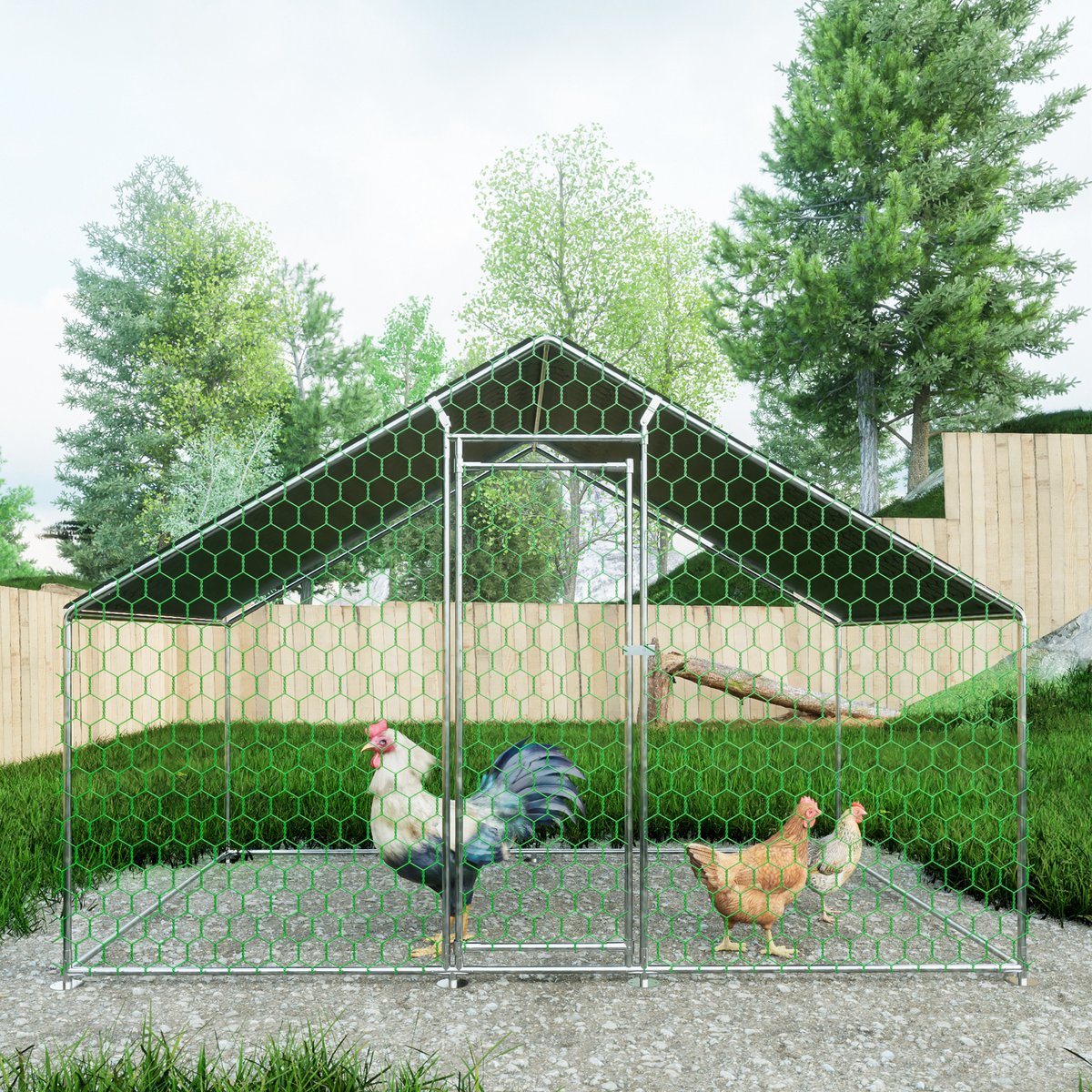 REDOM - Dierenren - Met Veiligheidsslot En Waterdicht Dak - Voor Buiten - Verzinkt Staal - Zilver - 3 x 2 x 2 m