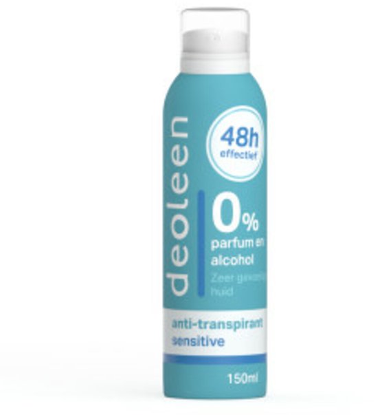 Deoleen Derma Intense 48 uur - Anti-transpirant spray - Voorkomt overmatige transpiratie en transpiratiegeur - 48 uur effectief - 0% parfum & 0% alcohol - Dermatologisch getest - Deodorant - 150 ml