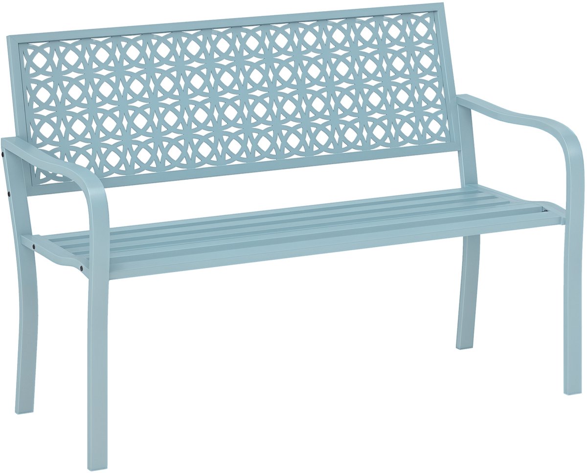 Tuinbank Buiten - 127*63*85 Metalen Bank 2 Zits - Met Uitgesneden Rugleuning - Weerbestendig Comfort - Voor Tuin & Terras - Blauw